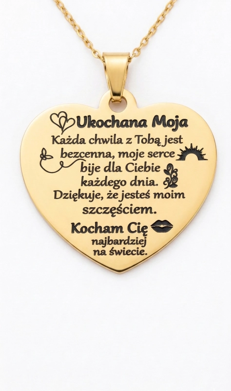 Naszyjnik serce grawer dla niej prezent złoty spersonalizowany urodziny okazja złoty elegancki