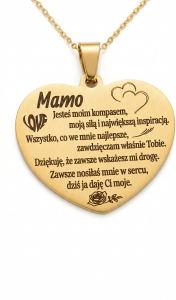 Naszyjnik serce grawer dla niej dla mamy złoty spersonalizowany prezent urodziny okazja złoty elegancki