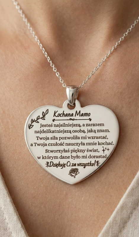 Naszyjnik serce grawer dla niej dla mamy srebrny spersonalizowany prezent urodziny okazja srebrny elegancki