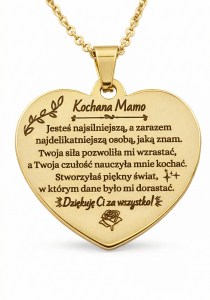 Naszyjnik serce grawer dla niej dla mamy złoty spersonalizowany prezent urodziny okazja złoty elegancki