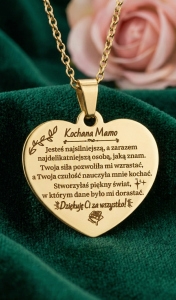Naszyjnik serce grawer dla niej dla mamy złoty spersonalizowany prezent urodziny okazja złoty elegancki