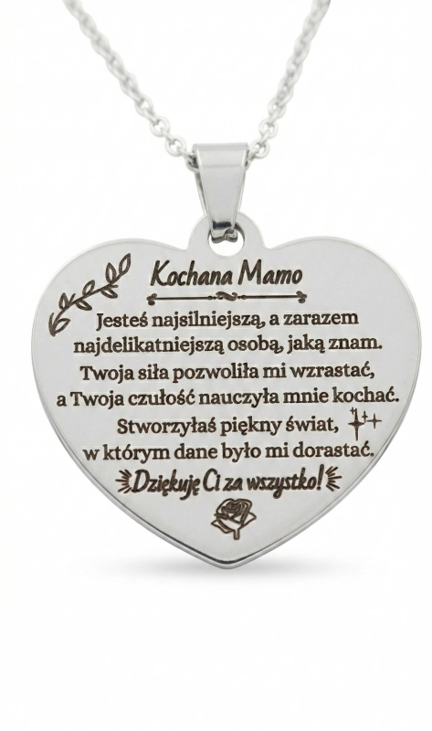 Naszyjnik serce grawer dla niej dla mamy srebrny spersonalizowany prezent urodziny okazja srebrny elegancki