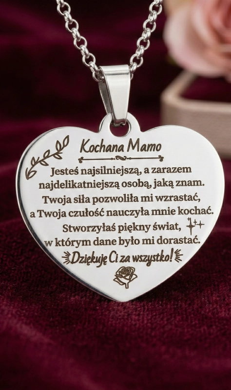 Naszyjnik serce grawer dla niej dla mamy srebrny spersonalizowany prezent urodziny okazja srebrny elegancki