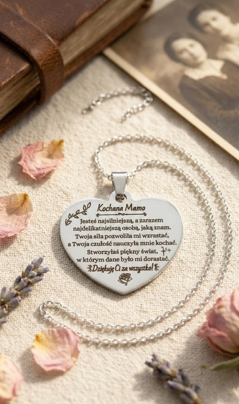 Naszyjnik serce grawer dla niej dla mamy srebrny spersonalizowany prezent urodziny okazja srebrny elegancki