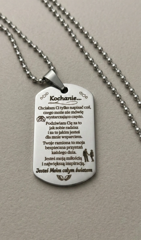 Naszyjnik nieśmiertelnik grawer dla niego prezent okazja urodziny spersonalizowany srebrny elegancki