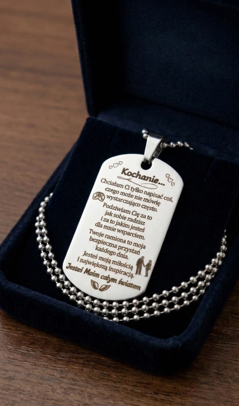 Naszyjnik nieśmiertelnik grawer dla niego prezent okazja urodziny spersonalizowany srebrny elegancki