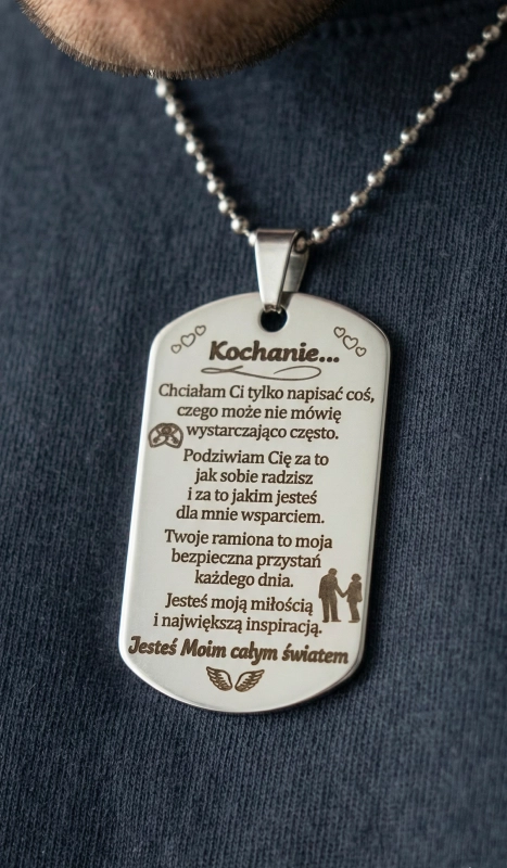 Naszyjnik nieśmiertelnik grawer dla niego prezent okazja urodziny spersonalizowany srebrny elegancki
