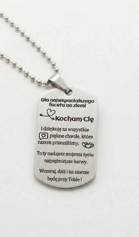 Naszyjnik nieśmiertelnik grawer dla niego prezent okazja urodziny spersonalizowany srebrny elegancki