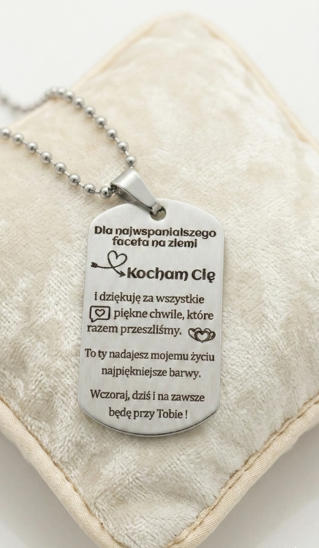 Naszyjnik nieśmiertelnik grawer dla niego prezent okazja urodziny spersonalizowany srebrny elegancki