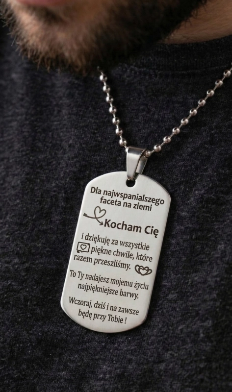 Naszyjnik nieśmiertelnik grawer dla niego prezent okazja urodziny spersonalizowany srebrny elegancki
