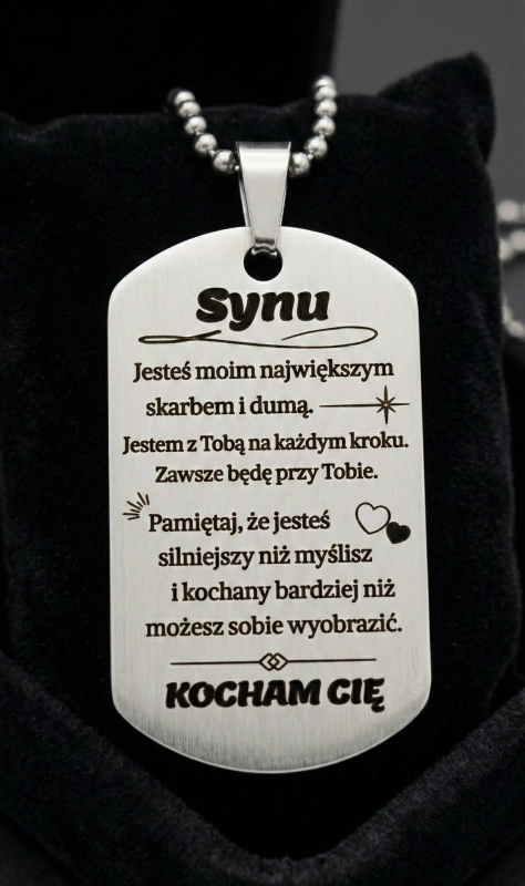 Naszyjnik nieśmiertelnik grawer dla niego dla syna prezent okazja urodziny spersonalizowany srebrny elegancki