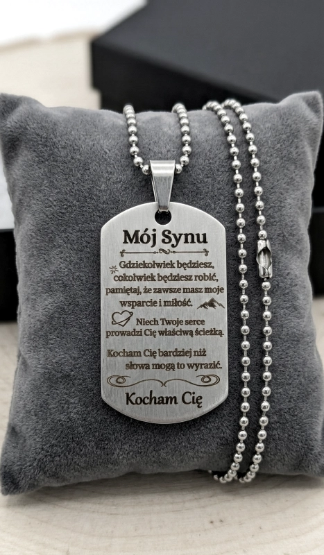 Naszyjnik nieśmiertelnik grawer dla niego dla syna prezent okazja urodziny spersonalizowany srebrny elegancki