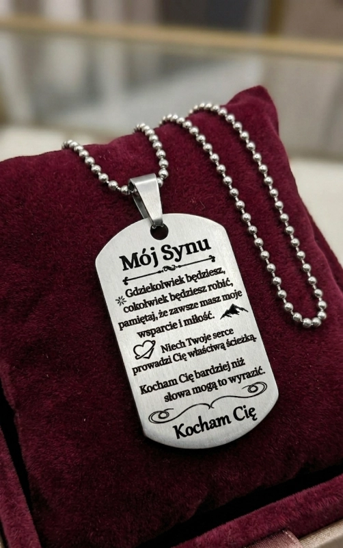 Naszyjnik nieśmiertelnik grawer dla niego dla syna prezent okazja urodziny spersonalizowany srebrny elegancki