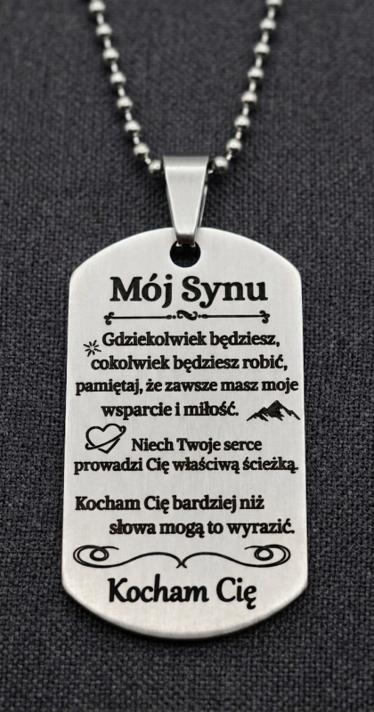 Naszyjnik nieśmiertelnik grawer dla niego dla syna prezent okazja urodziny spersonalizowany srebrny elegancki