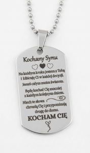 Naszyjnik nieśmiertelnik grawer dla niego dla syna prezent okazja urodziny spersonalizowany srebrny elegancki