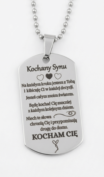 Naszyjnik nieśmiertelnik grawer dla niego dla syna prezent okazja urodziny spersonalizowany srebrny elegancki