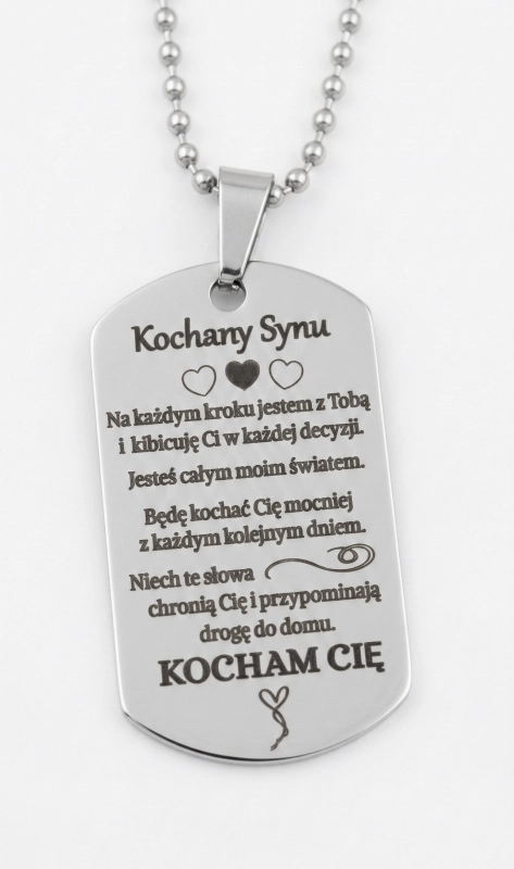 Naszyjnik nieśmiertelnik grawer dla niego dla syna prezent okazja urodziny spersonalizowany srebrny elegancki