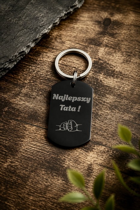Breloczek czarny nieśmiertelnik grawer dla niej dla niego dla mamy dla taty dla wnuczki dla wnuczka dla córki dla syna dla babci dla dziadka spersonalizowany prezent okazja urodziny elegancki damski męski