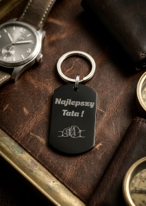 Breloczek czarny nieśmiertelnik grawer dla niej dla niego dla mamy dla taty dla wnuczki dla wnuczka dla córki dla syna dla babci dla dziadka spersonalizowany prezent okazja urodziny elegancki damski męski