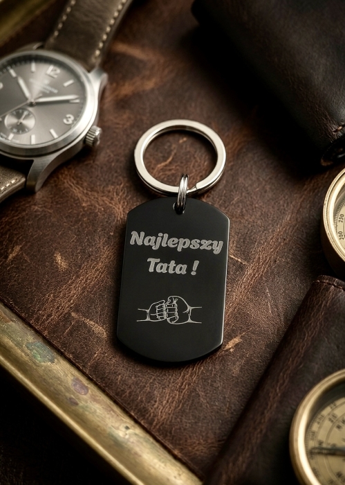 Breloczek czarny nieśmiertelnik grawer dla niej dla niego dla mamy dla taty dla wnuczki dla wnuczka dla córki dla syna dla babci dla dziadka spersonalizowany prezent okazja urodziny elegancki damski męski
