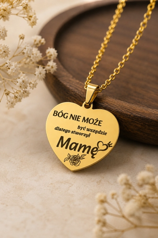 Naszyjnik serce grawer dla niej dla mamy złoty spersonalizowany prezent urodziny okazja elegancki
