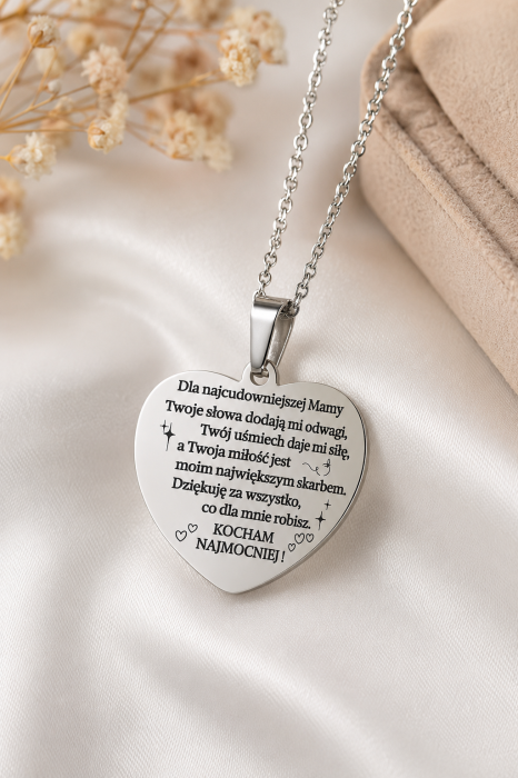 Naszyjnik serce grawer dla niej dla mamy srebrny spersonalizowany prezent urodziny okazja srebrny elegancki